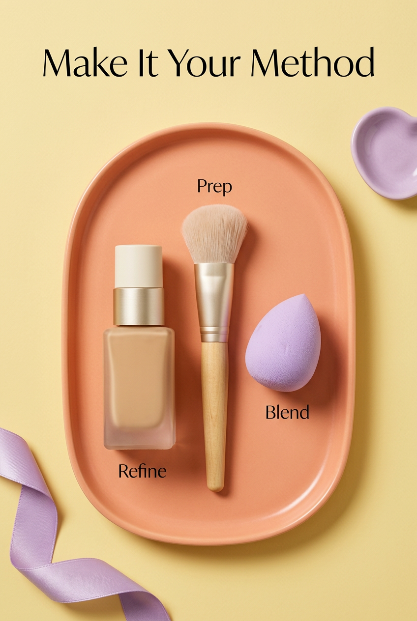 Foundation with brush and sponge on coral tray