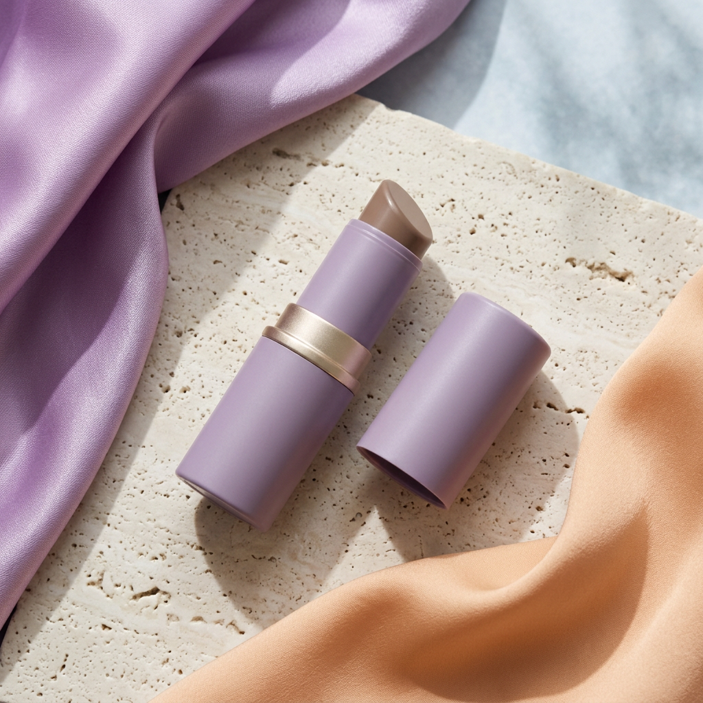 Contour stick styled with lilac satin and apricot fabric.