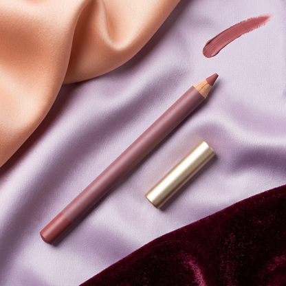 Rosewood lip pencil and gold cap on lilac satin