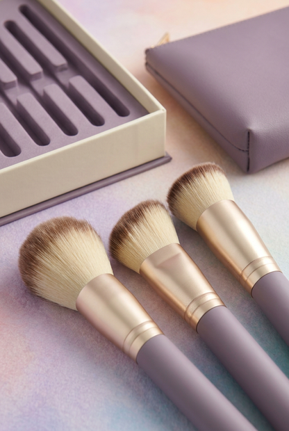 Close-up of brush heads and champagne-gold ferrules