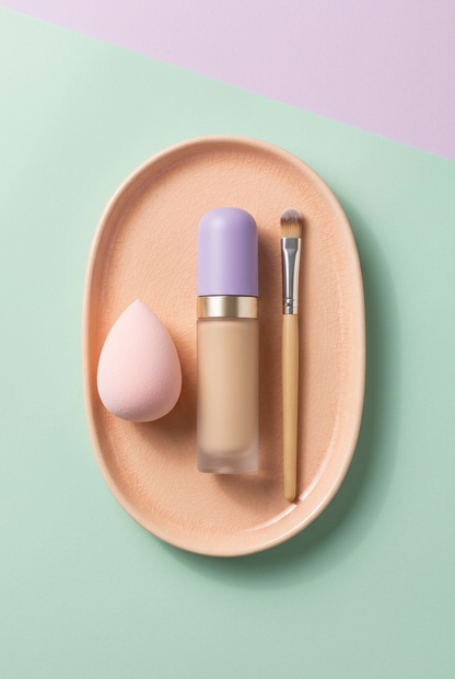 Concealer concept styled with brush and sponge, props not included.