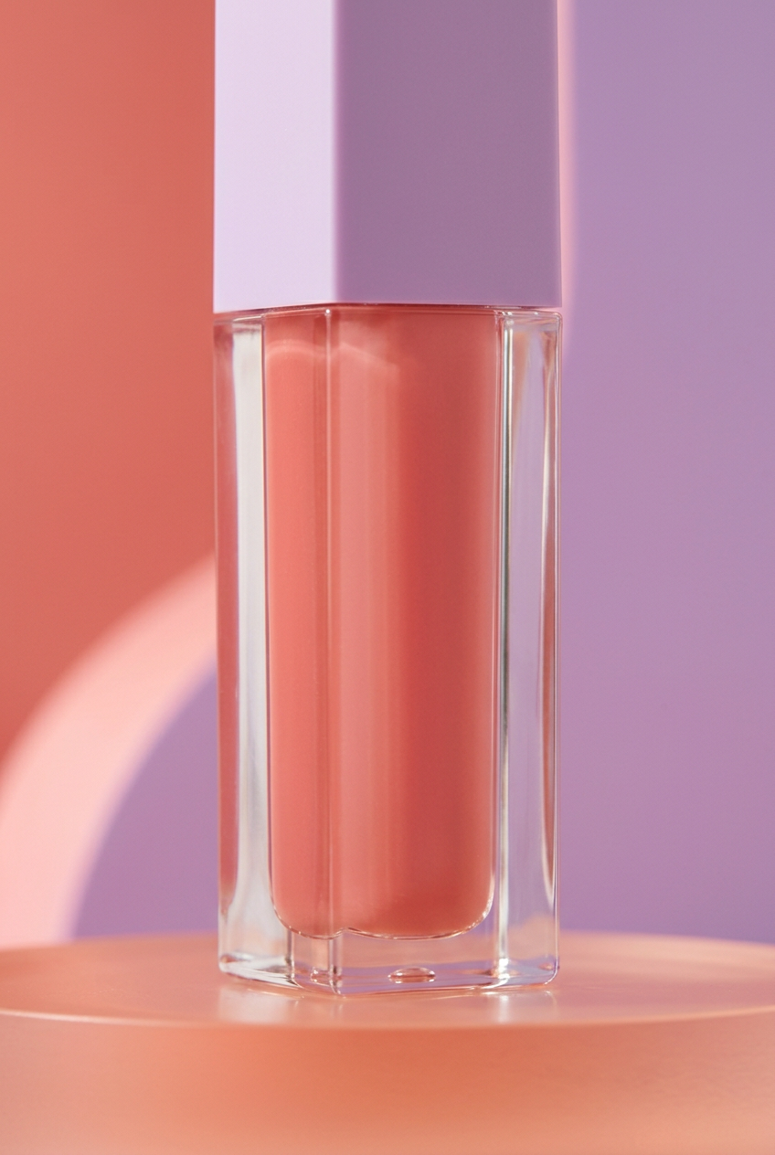 Detail 1: close-up of the clear tube and peach-rose contents