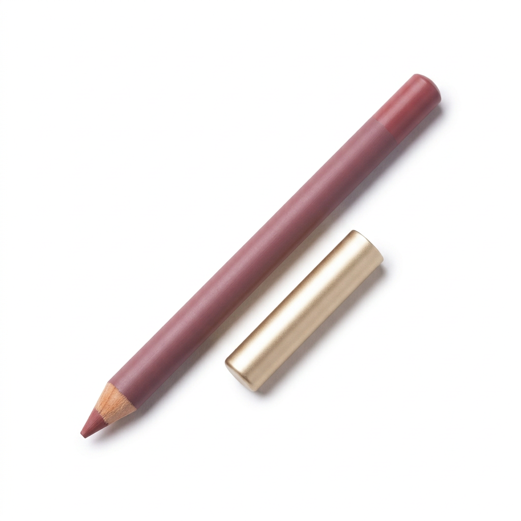 Mauve rosewood lip liner and gold cap on white