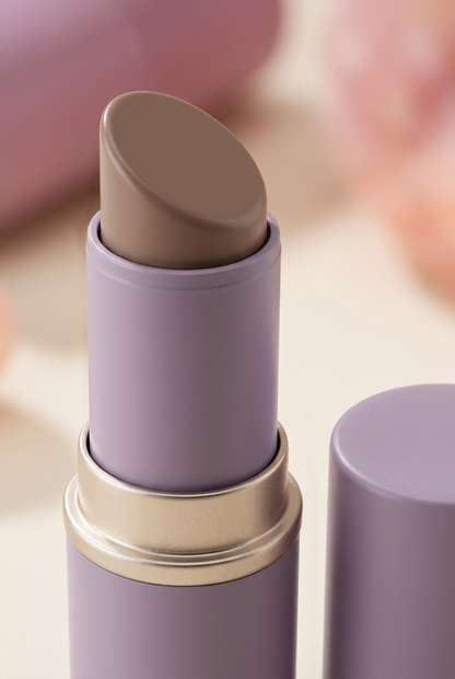 Close-up of the contour stick's angled taupe tip and lavender packaging.
