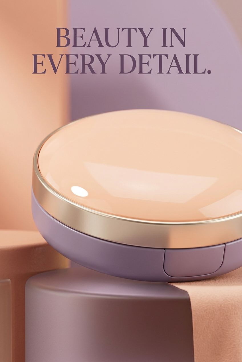 Close-up of peach lid lilac base and champagne-toned trim